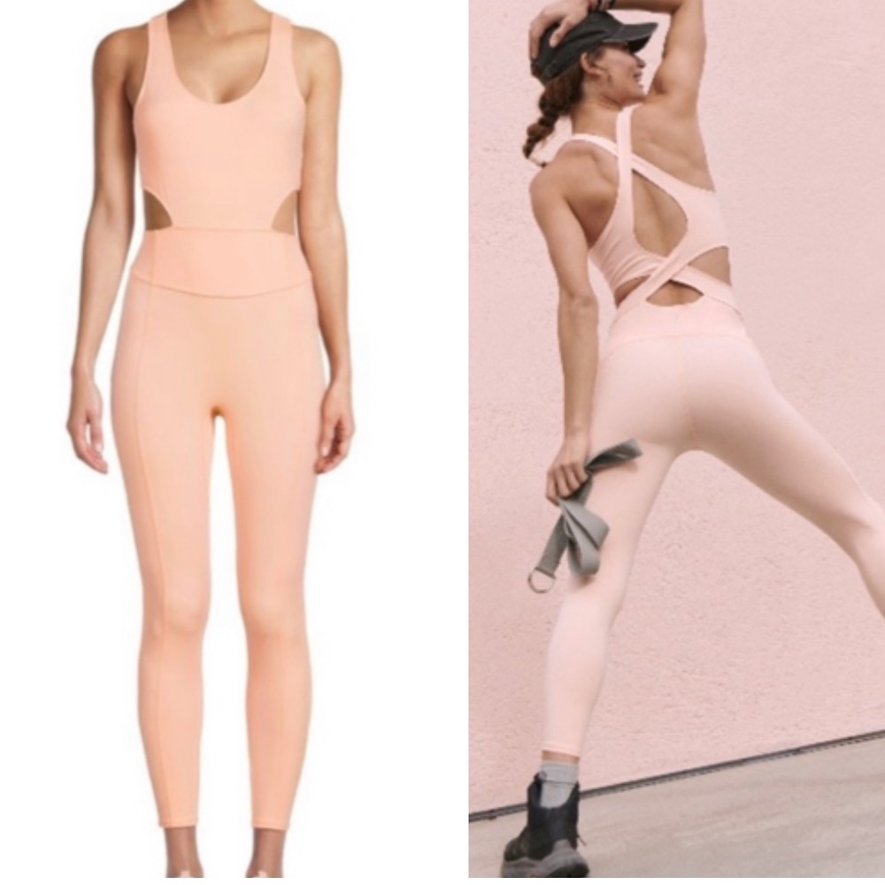NEW FREE PEOPLE FP MOVEMENT WOMENS BACK IT UP ONESIE ONE PIECE MEDIUM PEACH